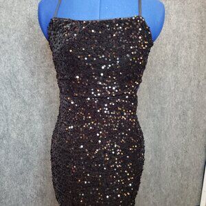 Sequin little black dress back ties zip back NEW Size XS